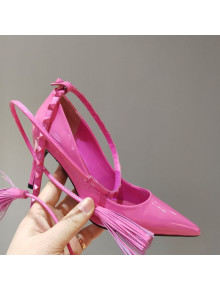 Valentino Roman Stud Shiny Lambskin Pumps with Tassel Strap Pink 2021