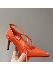 Valentino Roman Stud Shiny Lambskin Pumps with Tassel Strap Orange 2021