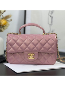 Chanel Shiny Lambskin Mini Flap Bag with Top Handle AS2431 Pink 2021