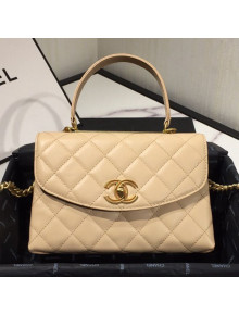 Chanel Quilted Lambskin Flap Bag with Top Handle AS1175 Apricot 2019