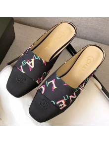 Chanel Print Fabric Flat Mules Black 2019