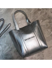 Balenciaga Calfskin Everyday XXS Logo Shopping Tote Silver 2019