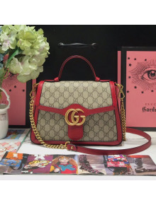 Gucci GG Leather Marmont Matelassé Small Top Handle Bag 498110 Beige/Red 2019