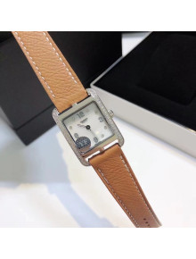 Hermes Cape Cod Grained Leather Crystal Watch 23x23mm Brown/Silver 2020