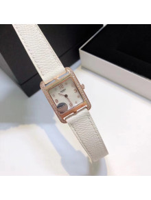 Hermes Cape Cod Grained Leather Crystal Watch 23x23mm White/Gold 2020