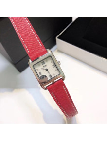 Hermes Cape Cod Grained Leather Watch 23x23mm Red/Silver 2020