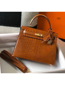 Hermes Kelly 25cm/28cm in Crocodile Embossed Calf Leather Brown 2020 (Half Handmade)