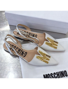 Moschino M Calfskin Flat Sandals White 2020