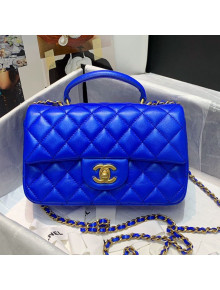 Chanel Shiny Lambskin Mini Flap Bag with Top Handle AS2431 Royal Blue 2021