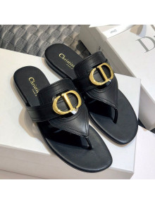 Dior CD Calfskin Flat Thong Sandals Black 2020