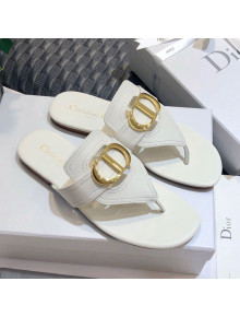 Dior CD Calfskin Flat Thong Sandals White 2020