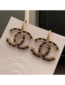 Chanel Chain Leather CC Short Earrings Black/Gold 2019