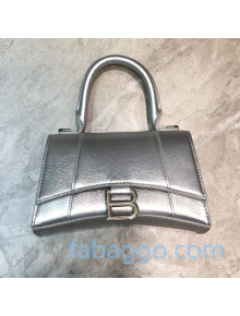 Balenciaga Hourglass Mini Top Handle Bag in Metallic Leather Silver 2020