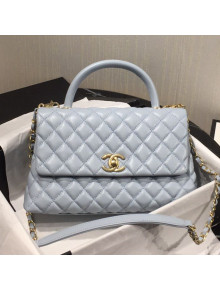 Chanel Grained Quilted Calfskin Coco Handle Flap Bag Light Blue 2019