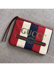 Gucci Sylvie Baiadera Linen Canvas Print Pouch 524788 2018