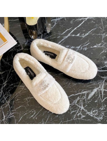 Chanel Shearling Wool Flat Loafers White 2020