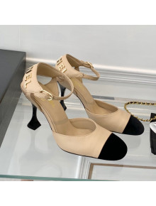 Chanel Lambskin Pumps 9cm with Logo Back Apricot 2021