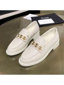 Chanel Calfskin Loafers with Coin Charm G37932 White 2021