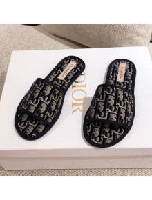 Dior Homey Slipper Sandals in Blue Oblique Embroidery 2020