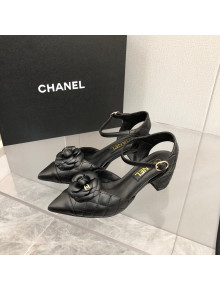 Chanel Quilted Lambskin Open Shoe/Slingback Pumps 5cm G38365 Black 2021 