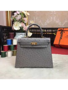 Hermes Original Ostrich Leather Kelly 25cm/28cm Grey