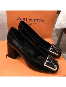 Louis Vuitton Madeleine Patent Leather Square LV Pumps 7.5cm Heel Black 2020