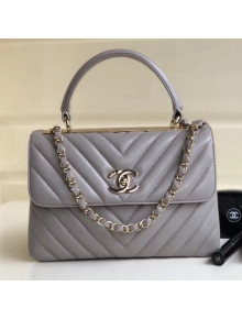 Chanel Chevron Small Trendy CC Flap Bag With Top Handle A92236 Gray 2018(Gold-tone Hardware)