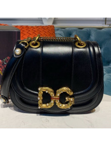 Dolce Gabbana DG Amore Calfskin Saddle Shoulder Bag Black 2019