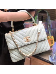 Chanel Chevron Small Trendy CC Flap Bag With Top Handle A92236 Jade 2018(Gold-tone Hardware)