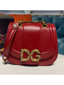 Dolce Gabbana DG Amore Calfskin Saddle Shoulder Bag Burgundy 2019