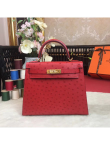 Hermes Original Ostrich Leather Kelly 25cm/28cm Red