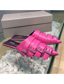 Balenciaga Shiny Lambskin Buckle Strap Flat Mules Pink 2021