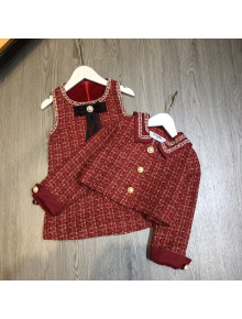 Chanel Tweed Jacket and Dress for Kids CJD121402 Red 2021