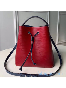 Louis Vuitton NeoNoe MM Epi Leather Bucket Bag M55303 Cherry Red/Navy Blue 2020