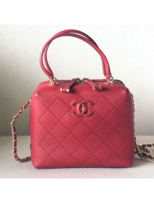 Chanel Quilted Calfskin Leather Top Handle Bag Red 2019