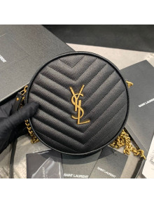 Saint Laurent Vinyle Round Camera Bag in Chevron Grained Leather 610436 Black 2019