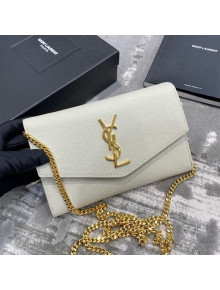 Saint Laurent Uptown Envelope Chain Wallet WOC in Grained Leather 607788 White 2019