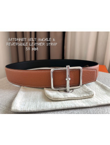 Hermes Batonnet Belt Buckle & Reversible Leather 38mm Brown/Silver 2021