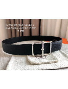 Hermes Batonnet Belt Buckle & Reversible Leather 38mm Black/Silver 2021