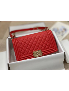 Chanel Quilted Origial Haas Big Caviar Leather Medium Boy Flap Bag Red with Light Gold Hardware(Top Quality)