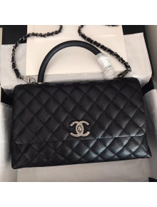 Chanel Grained Calfskin Flap Bag With Top Handle A92991 Black/Silver 2020