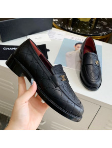 Chanel Quilted Lambskin Loafers with CC Band G36436 Black 2020