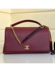 Chanel Calfskin Chevron Chic Large Top Handle Bag A57149 Burgundy 2018