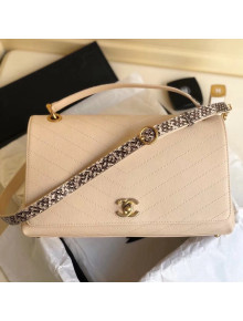 Chanel Calfskin Chevron Chic Large Top Handle Bag A57149 Beige 2018