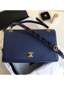 Chanel Calfskin Chevron Chic Large Top Handle Bag A57149 Navy Blue 2018