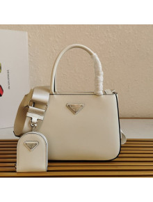 Prada Brushed Leather Top Handle Bag 1BA320 White 2021