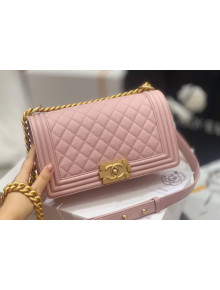 Chanel Quilted Origial Haas Caviar Leather Medium Boy Flap Bag Pink with Matte Gold Hardware(Top Quality)