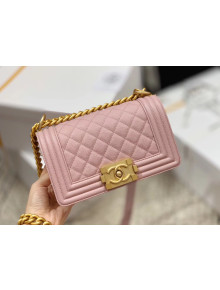 Chanel Quilted Origial Haas Caviar Leather Small Boy Flap Bag Pink with Matte Gold Hardware(Top Quality)