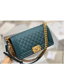 Chanel Quilted Origial Haas Caviar Leather Medium Boy Flap Bag Peacock Blue with Matte Gold Hardware(Top Quality)