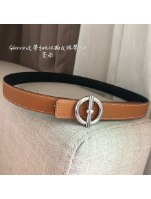 Hermes Glenan Reversible Calfskin Belt 24mm with Ring Buckle Brown/Silver 2021